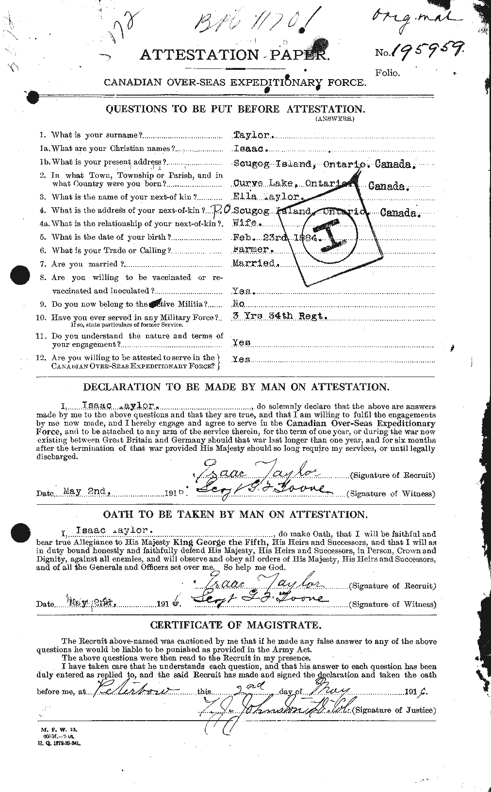 Personnel Records of the First World War - CEF 626630a