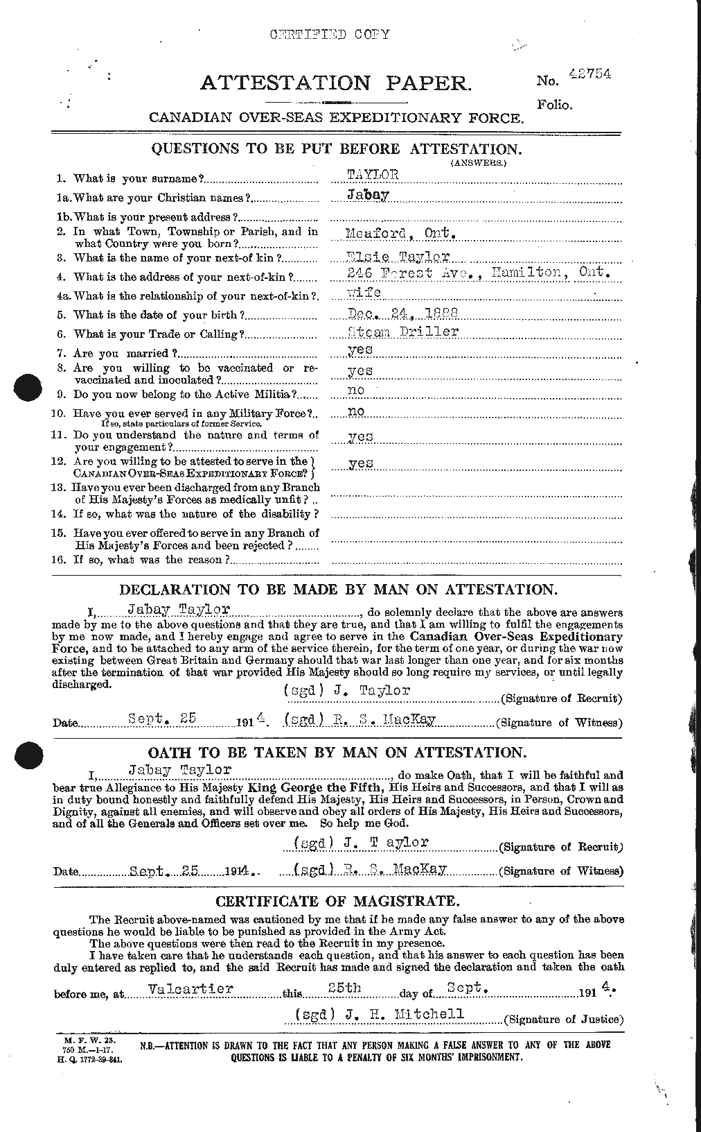 Personnel Records of the First World War - CEF 626638a