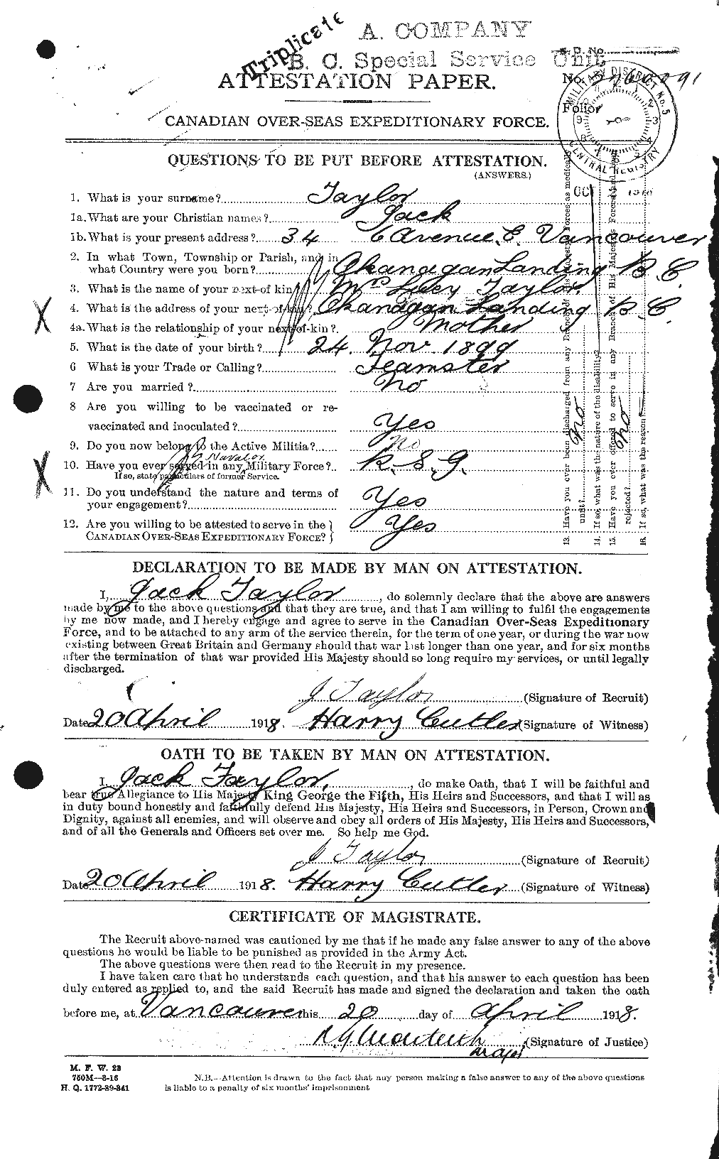 Personnel Records of the First World War - CEF 626643a