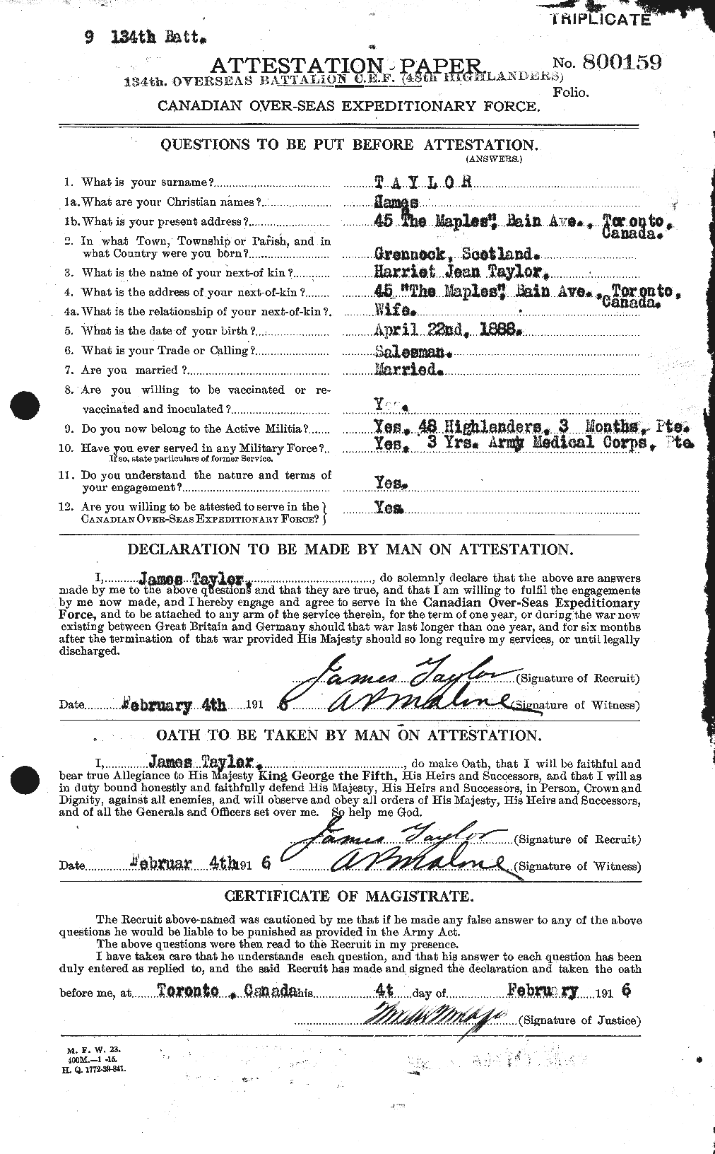 Dossiers du Personnel de la Première Guerre mondiale - CEC 626651a