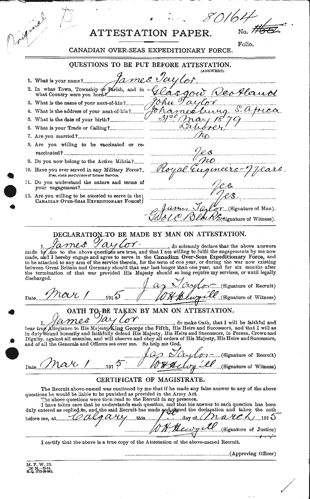 Dossiers du Personnel de la Première Guerre mondiale - CEC 626682a
