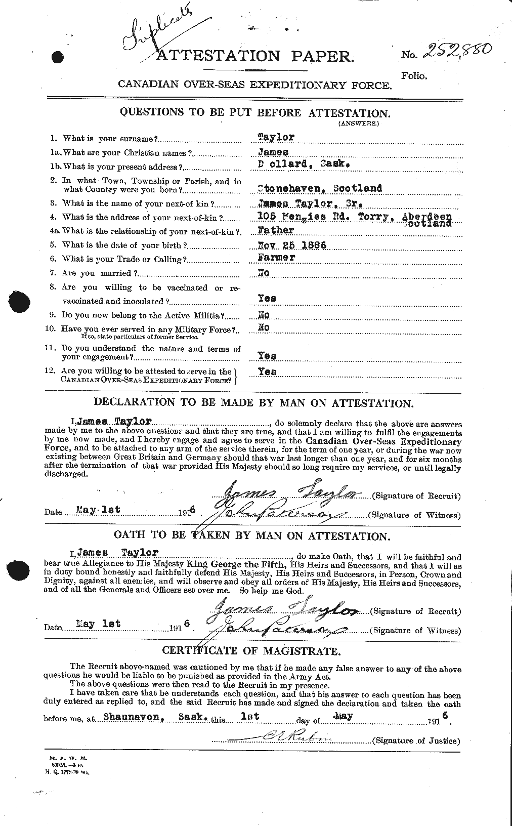Dossiers du Personnel de la Première Guerre mondiale - CEC 626691a
