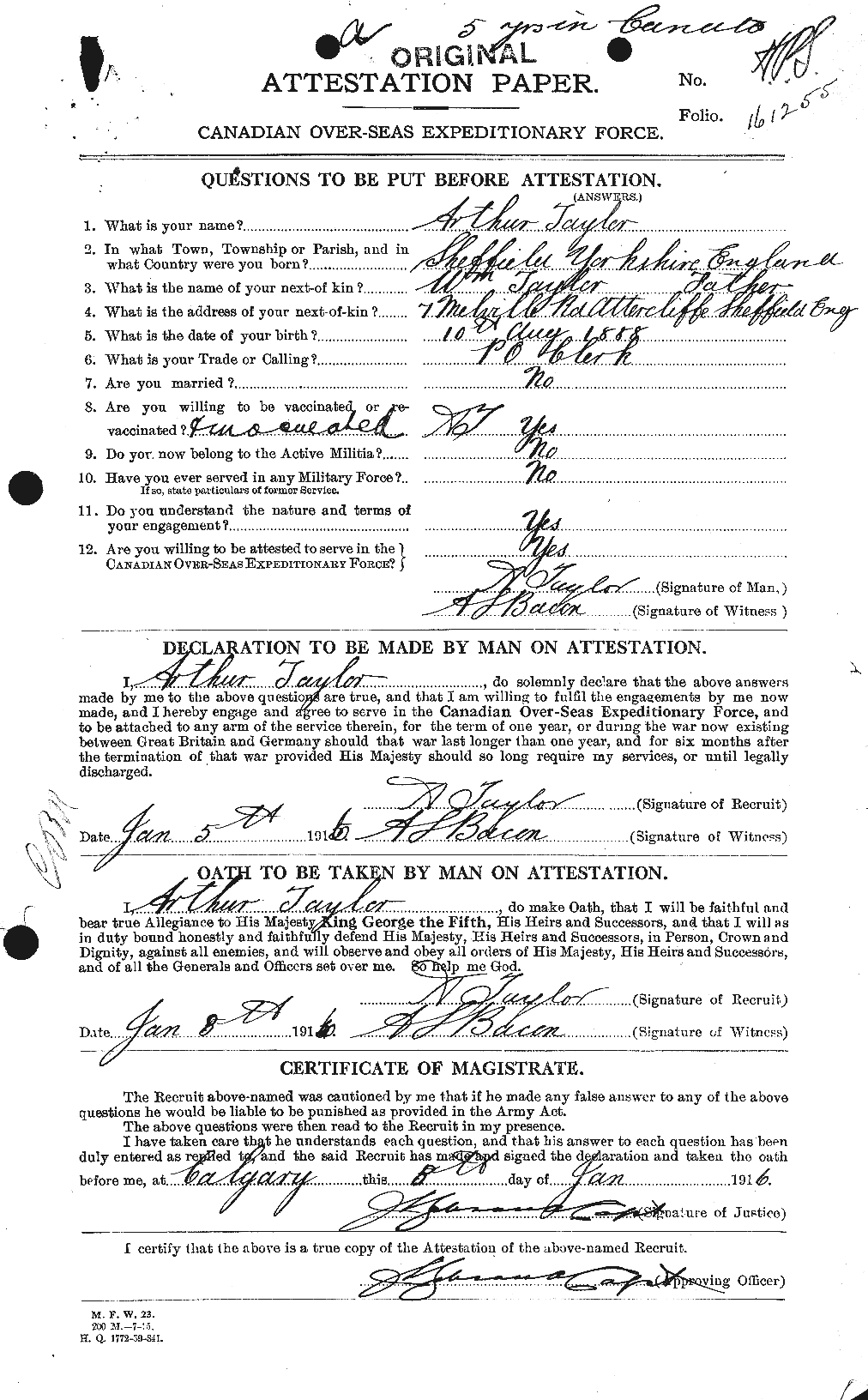 Dossiers du Personnel de la Première Guerre mondiale - CEC 626697a
