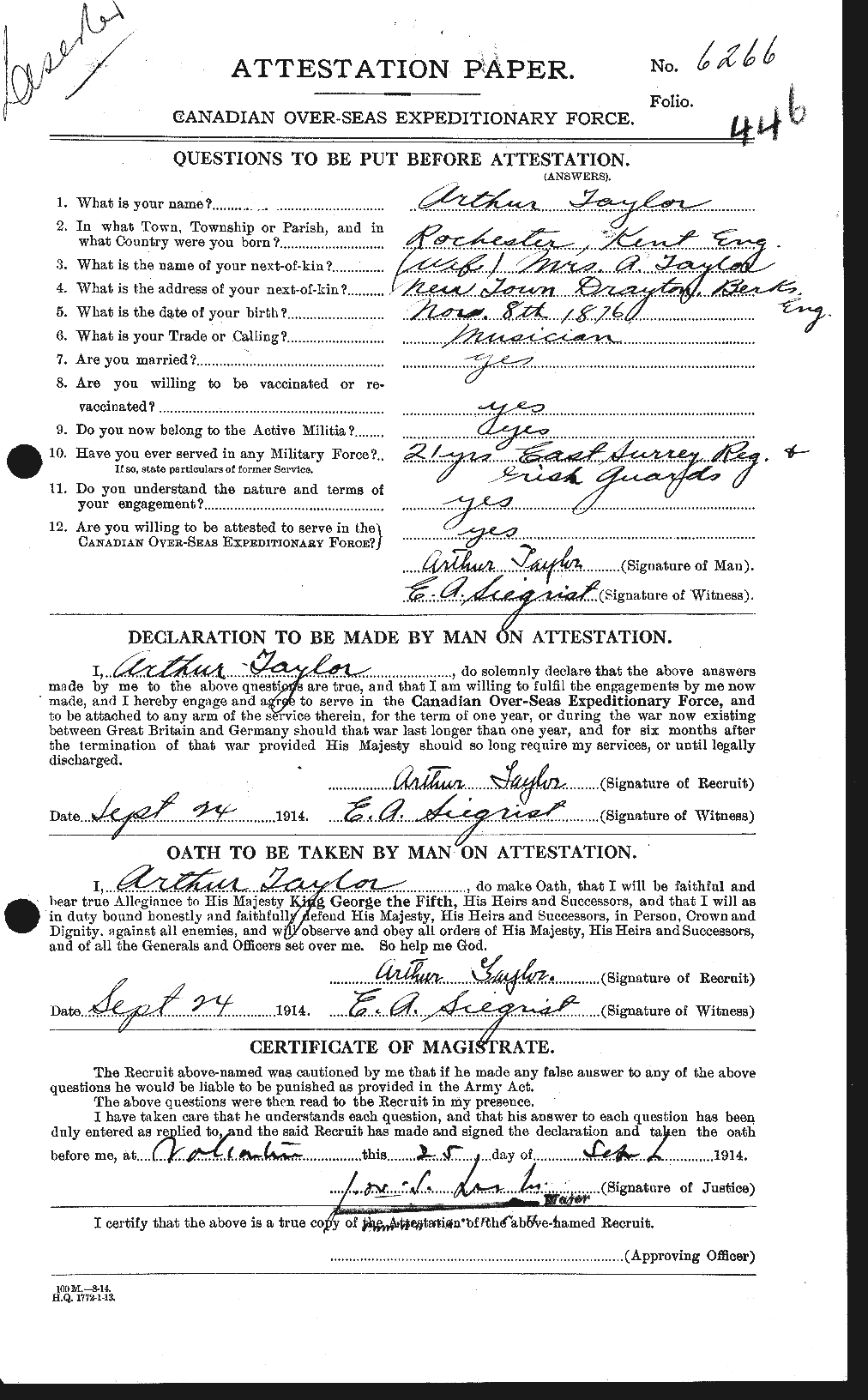 Dossiers du Personnel de la Première Guerre mondiale - CEC 626699a
