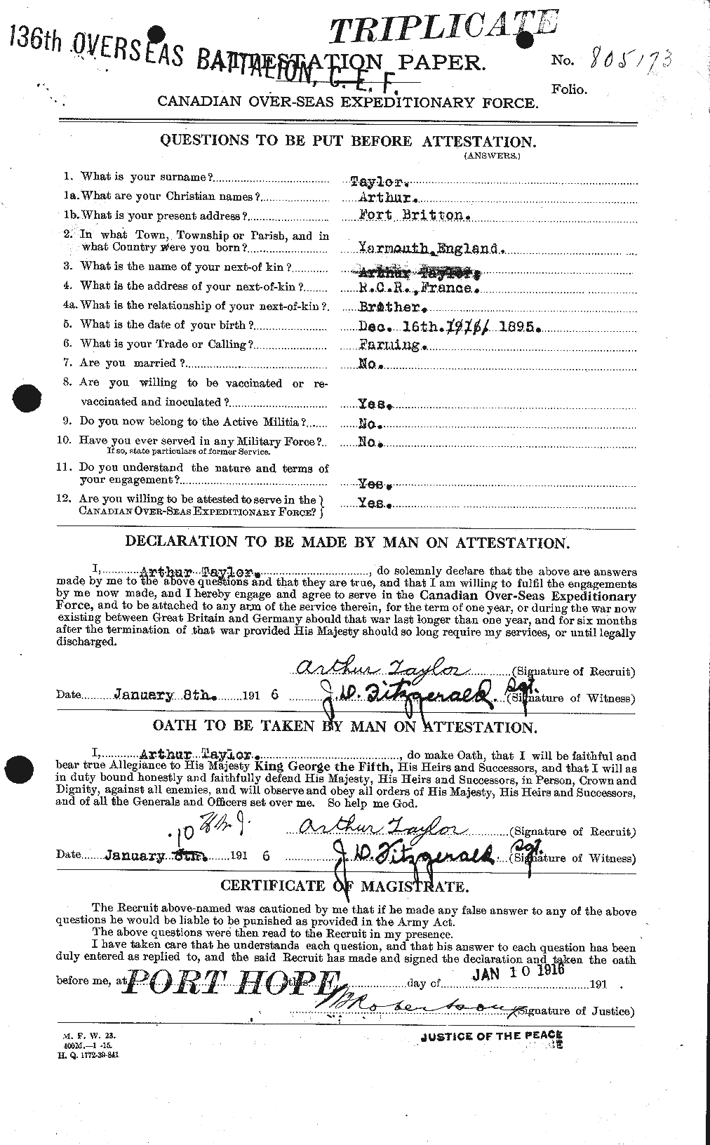 Dossiers du Personnel de la Première Guerre mondiale - CEC 626708a