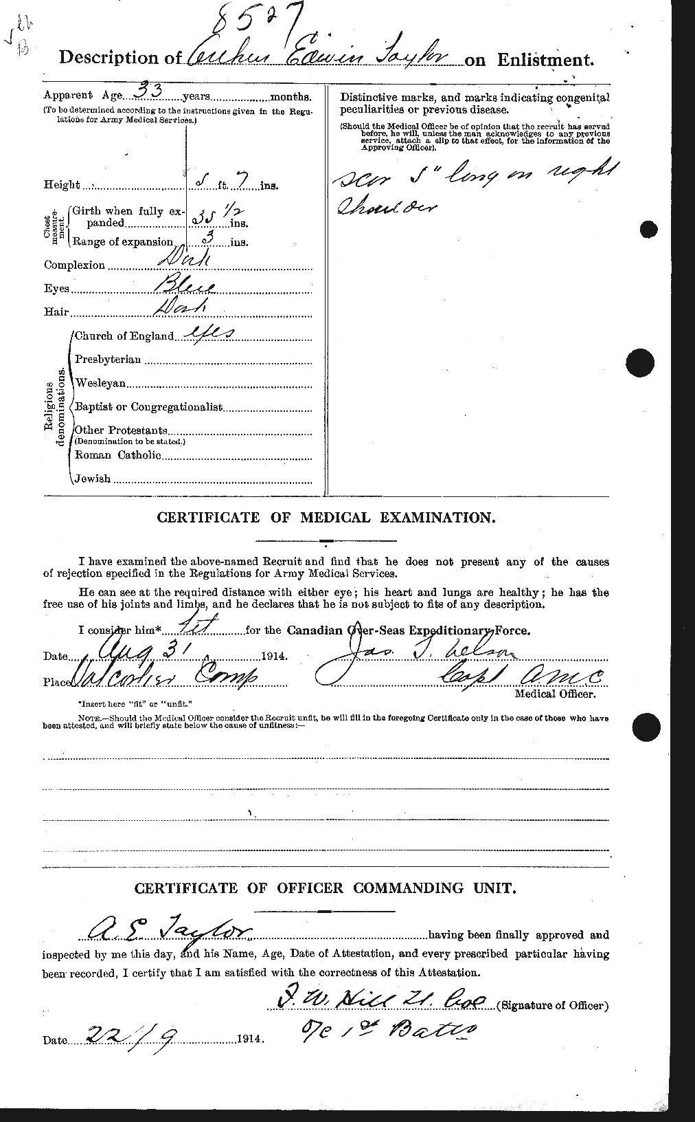 Dossiers du Personnel de la Première Guerre mondiale - CEC 626721b