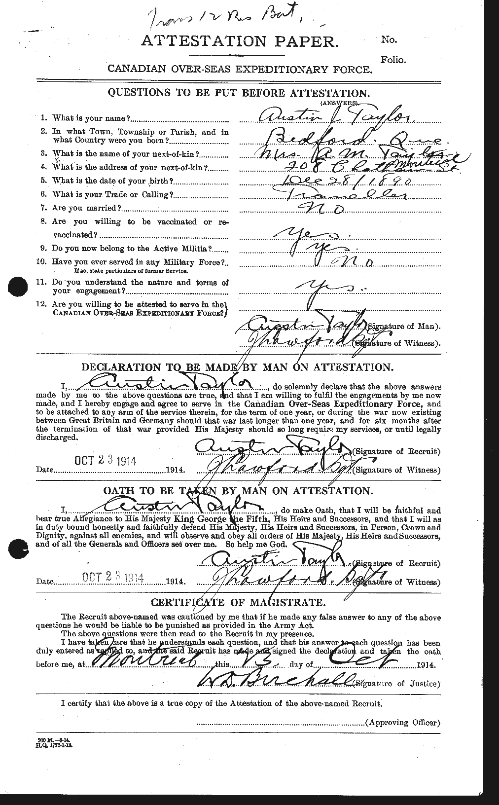 Personnel Records of the First World War - CEF 626754a