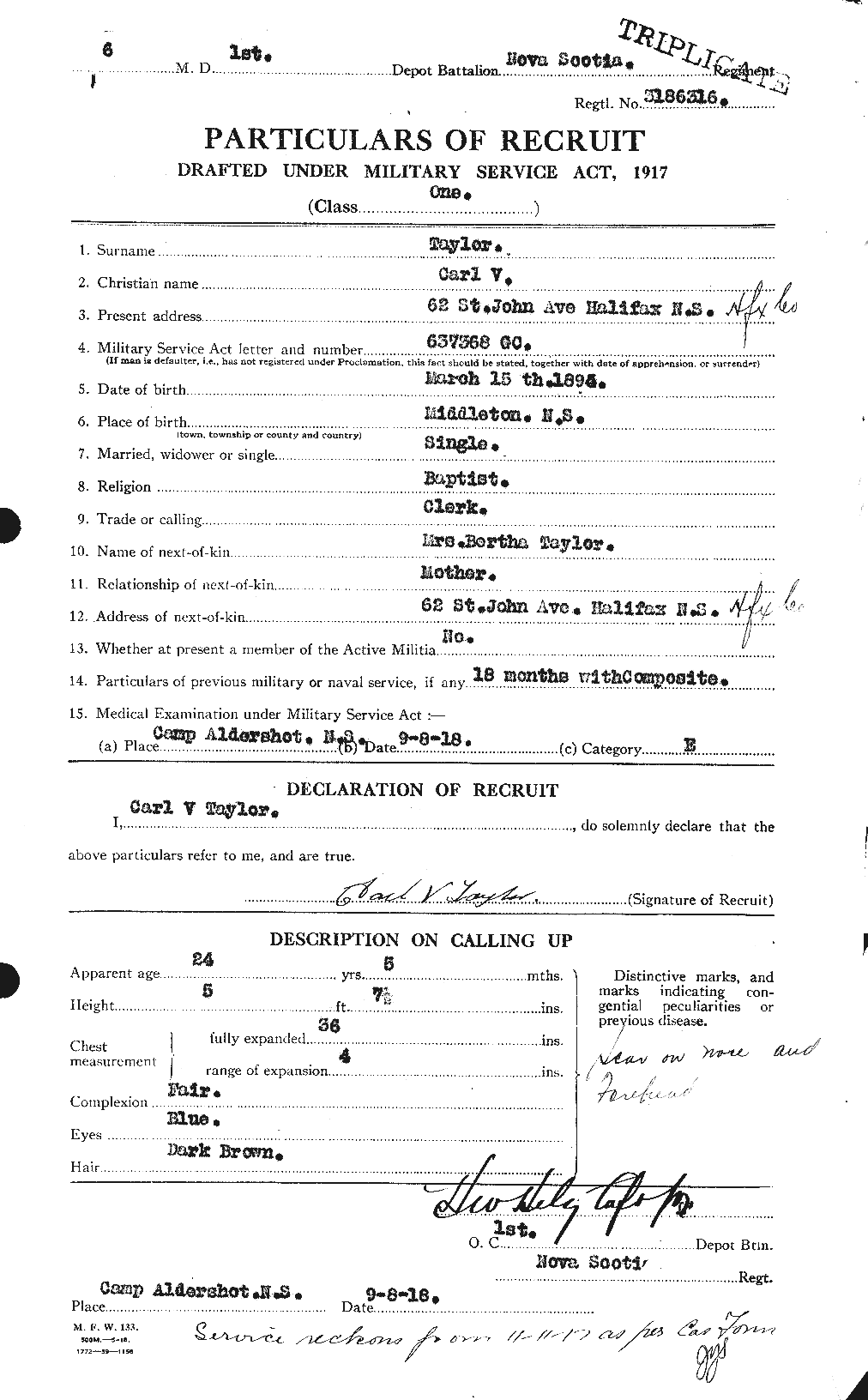 Dossiers du Personnel de la Première Guerre mondiale - CEC 626785a