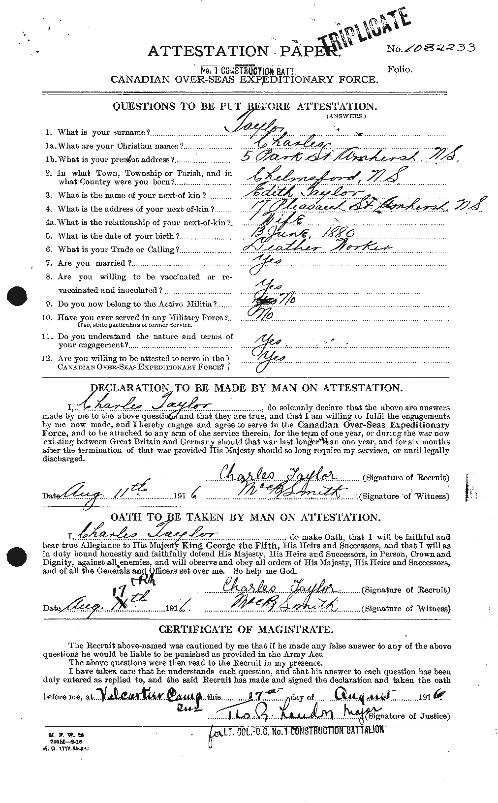 Personnel Records of the First World War - CEF 626802a