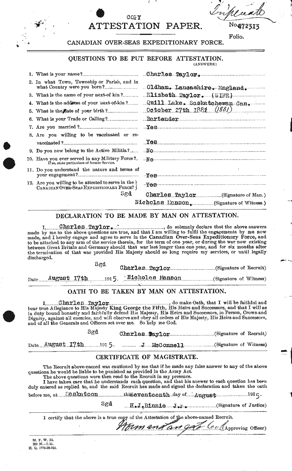 Personnel Records of the First World War - CEF 626808a