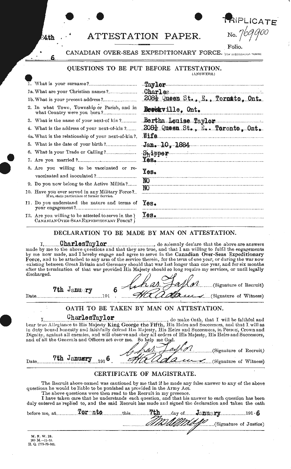 Dossiers du Personnel de la Première Guerre mondiale - CEC 626820a