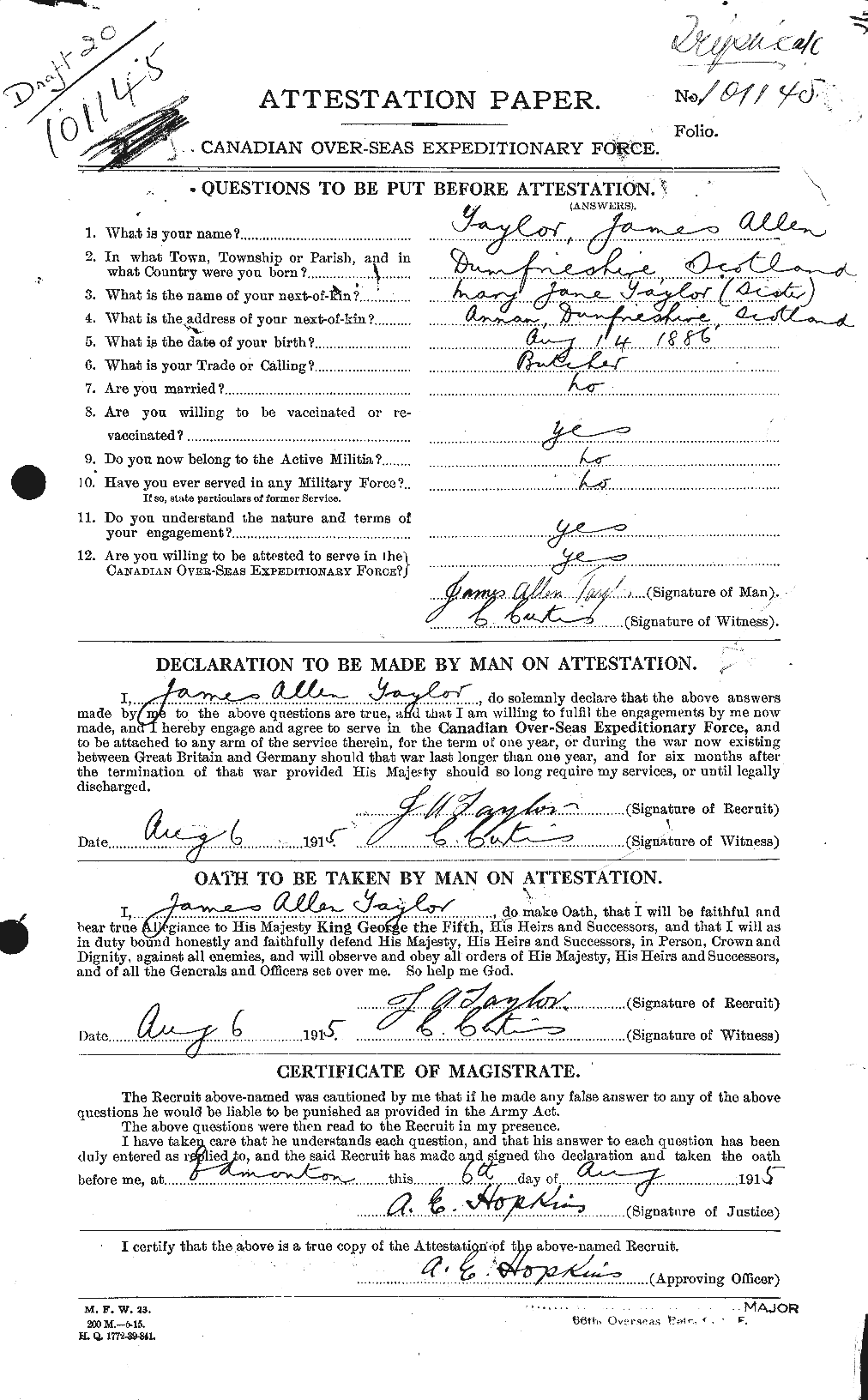 Dossiers du Personnel de la Première Guerre mondiale - CEC 626903a