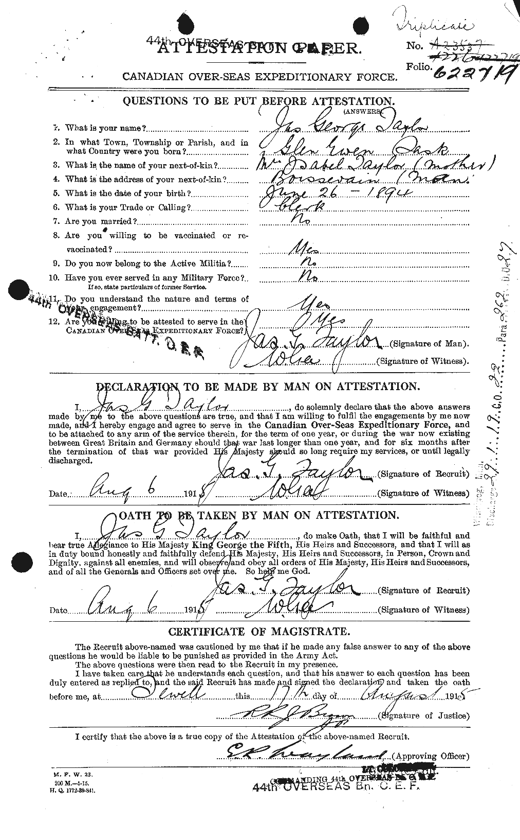 Personnel Records of the First World War - CEF 626919a
