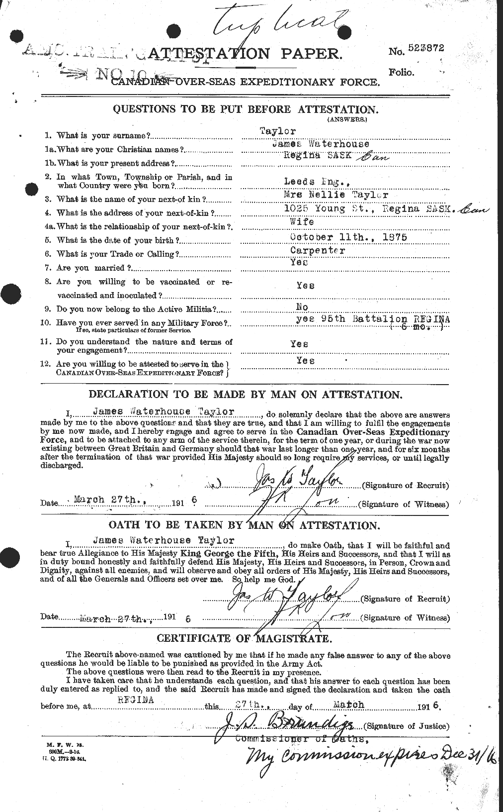 Personnel Records of the First World War - CEF 626963a