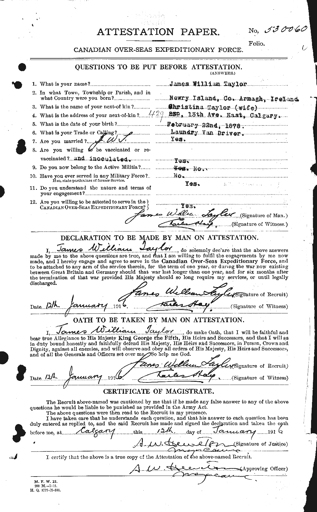 Dossiers du Personnel de la Première Guerre mondiale - CEC 626964a