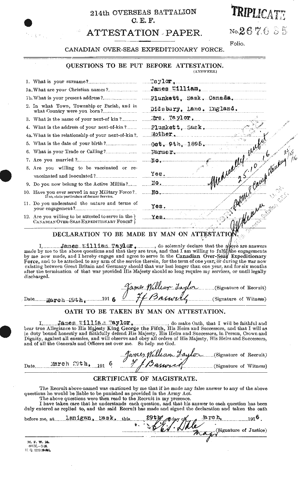 Dossiers du Personnel de la Première Guerre mondiale - CEC 626967a
