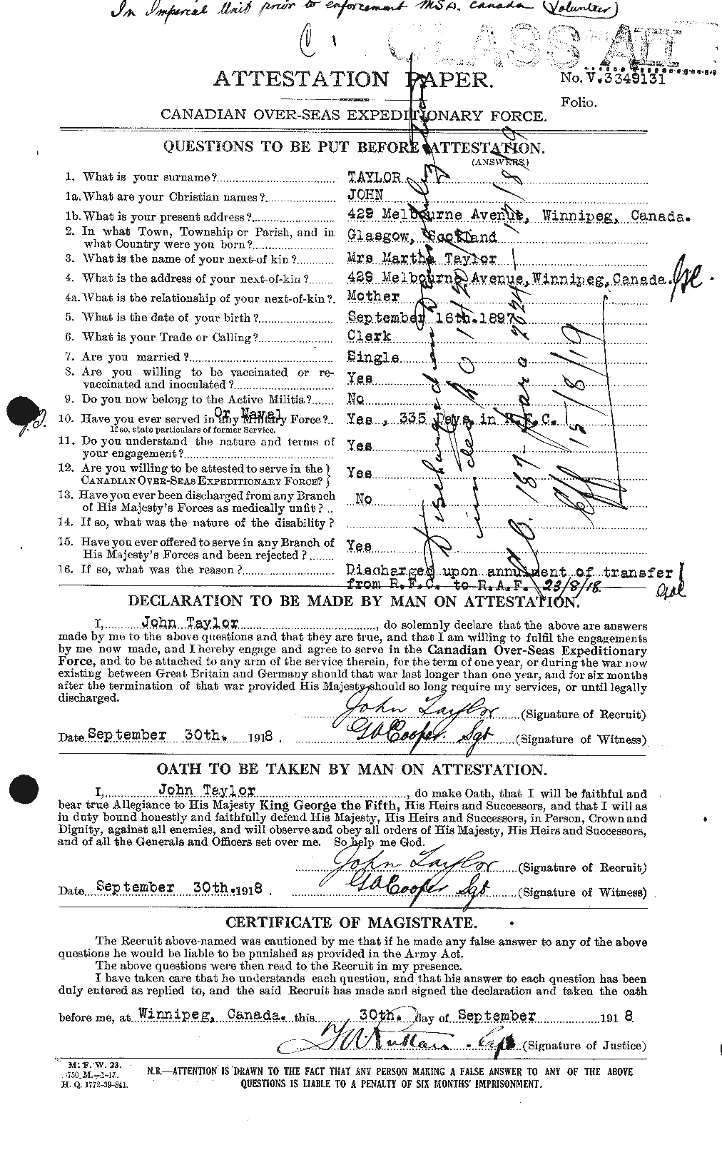 Personnel Records of the First World War - CEF 626993a