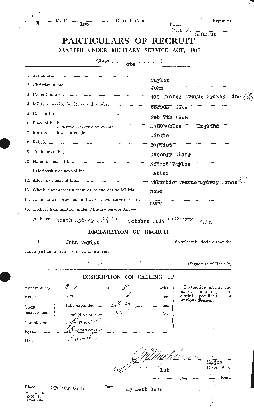 Dossiers du Personnel de la Première Guerre mondiale - CEC 626998a