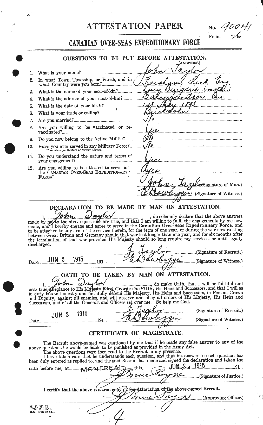 Dossiers du Personnel de la Première Guerre mondiale - CEC 627023a