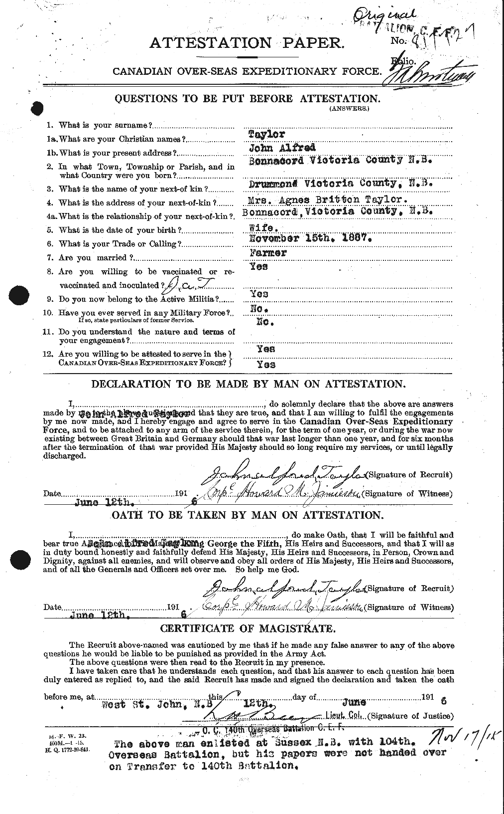 Dossiers du Personnel de la Première Guerre mondiale - CEC 627045a
