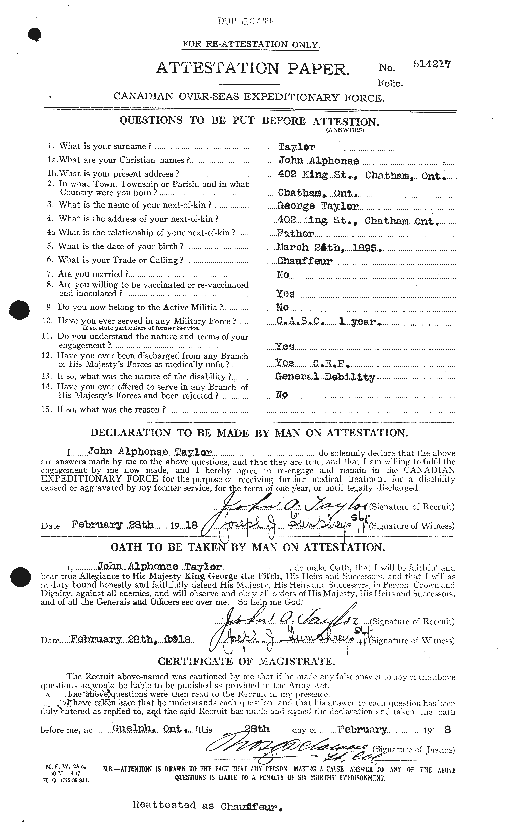 Dossiers du Personnel de la Première Guerre mondiale - CEC 627047a