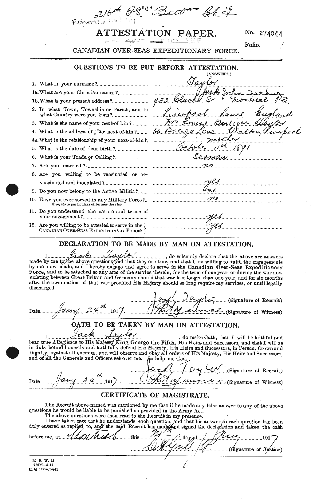 Personnel Records of the First World War - CEF 627050a