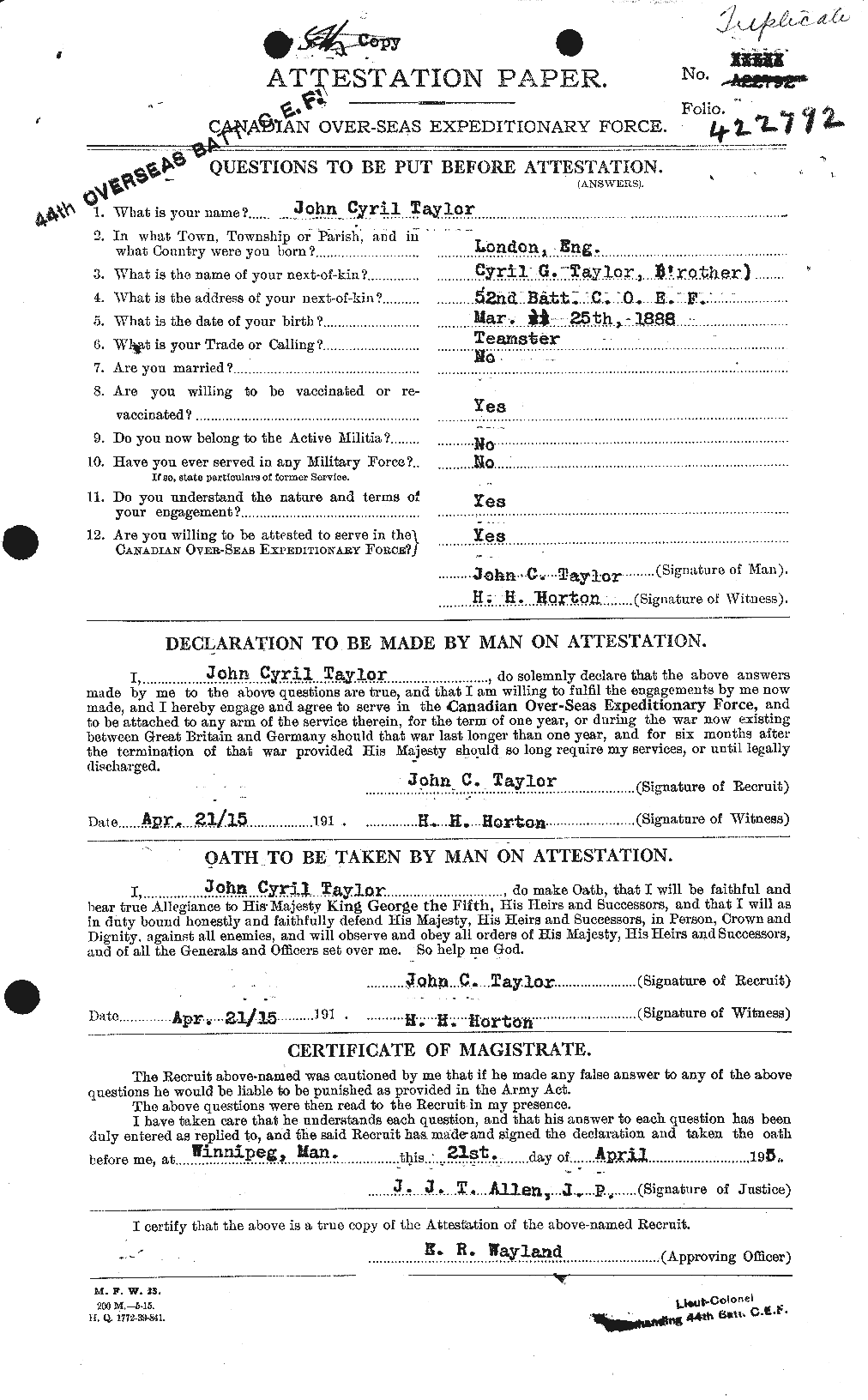 Personnel Records of the First World War - CEF 627064a