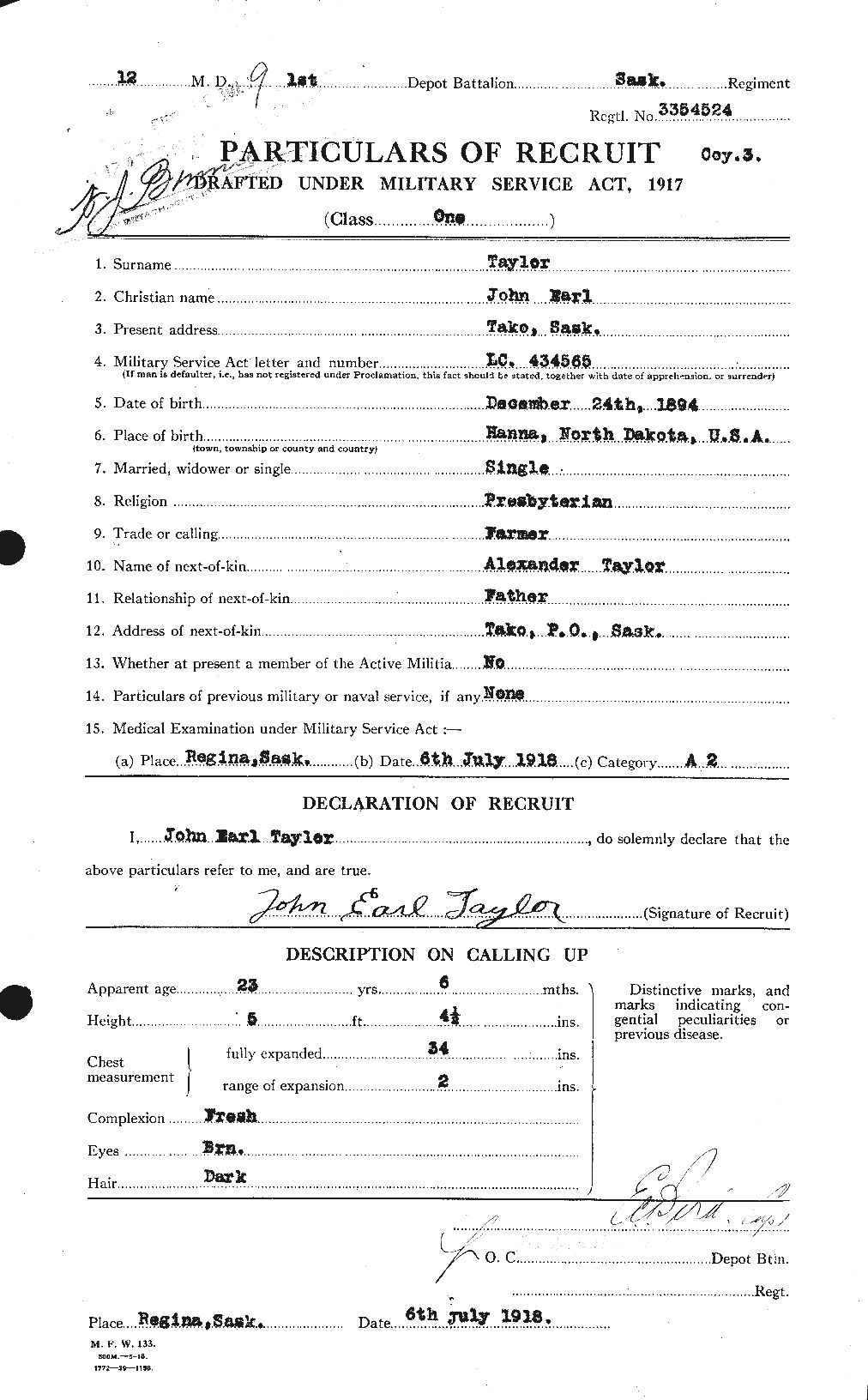 Dossiers du Personnel de la Première Guerre mondiale - CEC 627069a