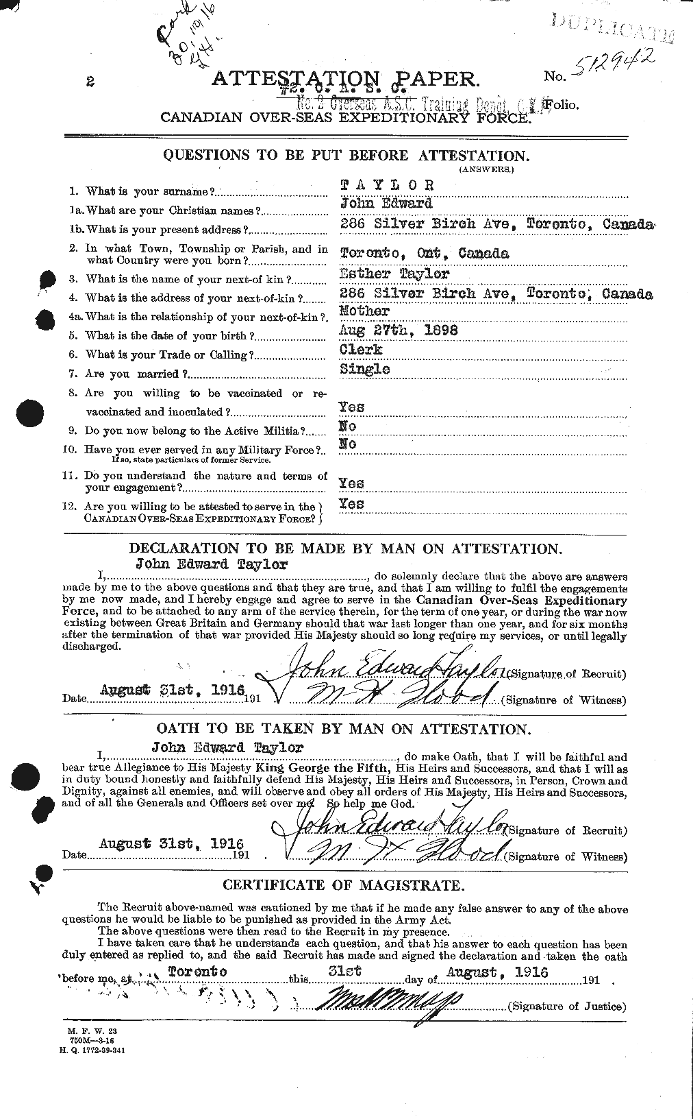 Dossiers du Personnel de la Première Guerre mondiale - CEC 627076a