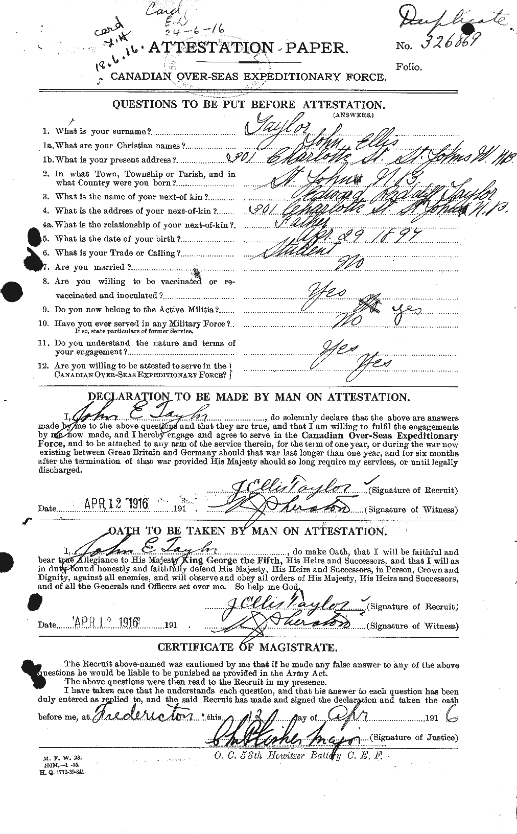 Personnel Records of the First World War - CEF 627084a