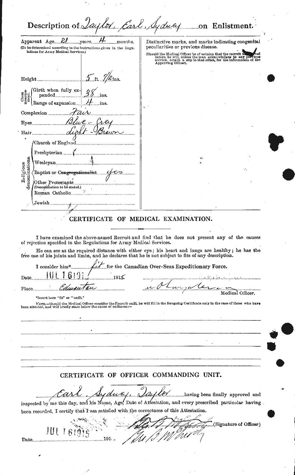Dossiers du Personnel de la Première Guerre mondiale - CEC 627267b