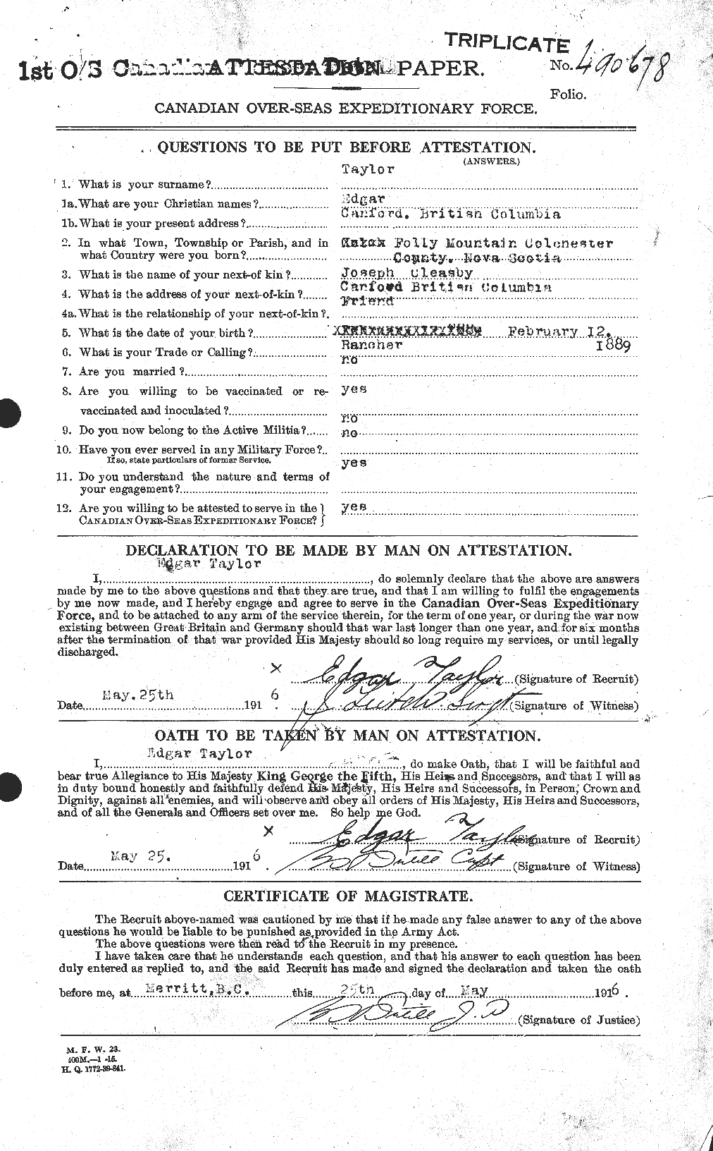 Personnel Records of the First World War - CEF 627271a