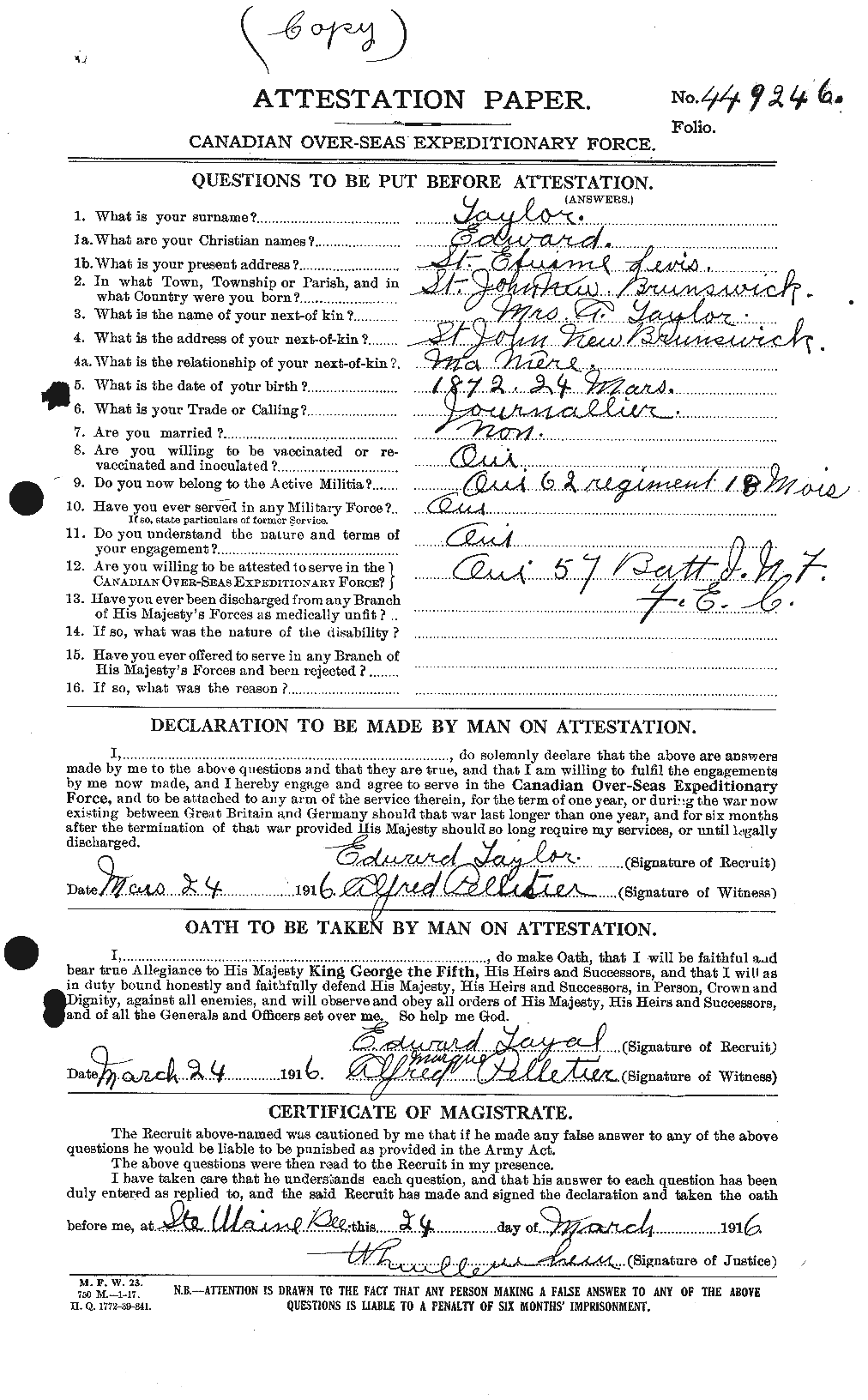 Personnel Records of the First World War - CEF 627285a