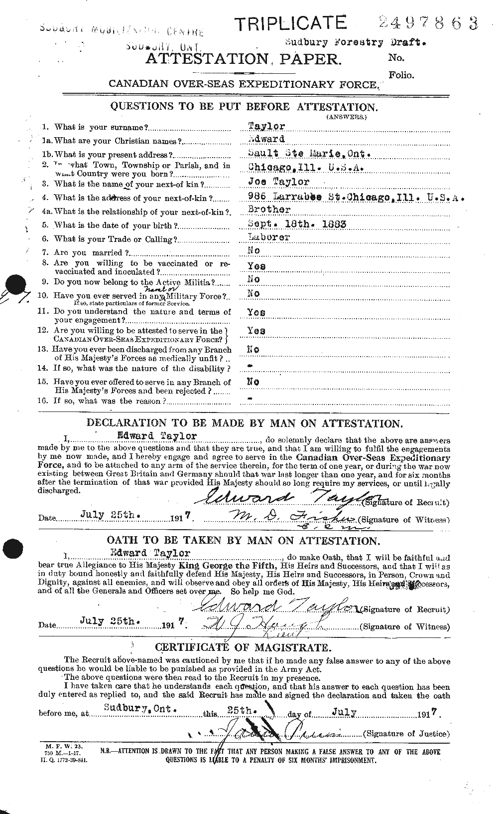 Personnel Records of the First World War - CEF 627289a