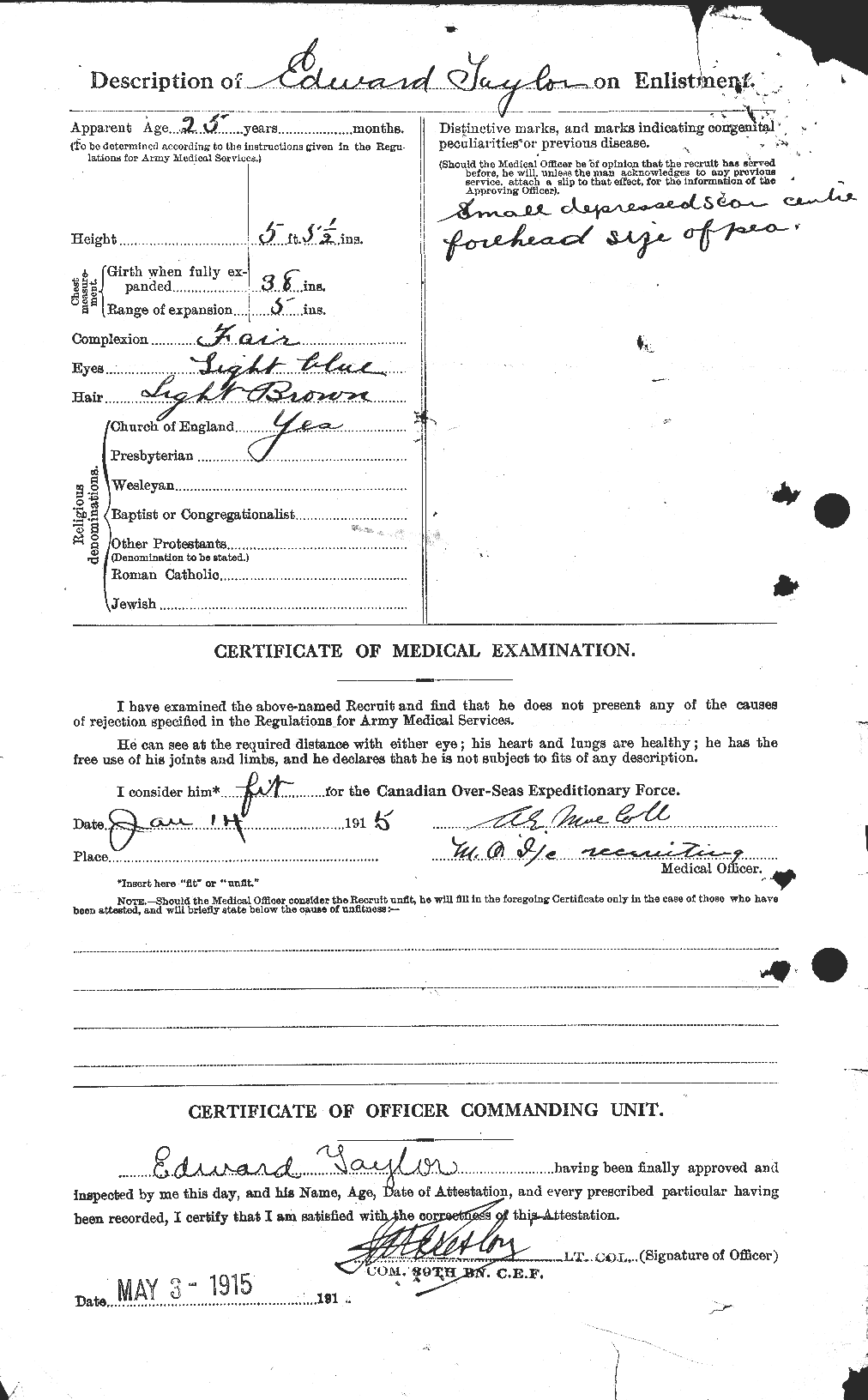 Dossiers du Personnel de la Première Guerre mondiale - CEC 627296b