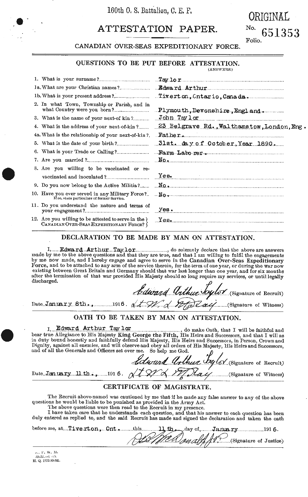Dossiers du Personnel de la Première Guerre mondiale - CEC 627300a