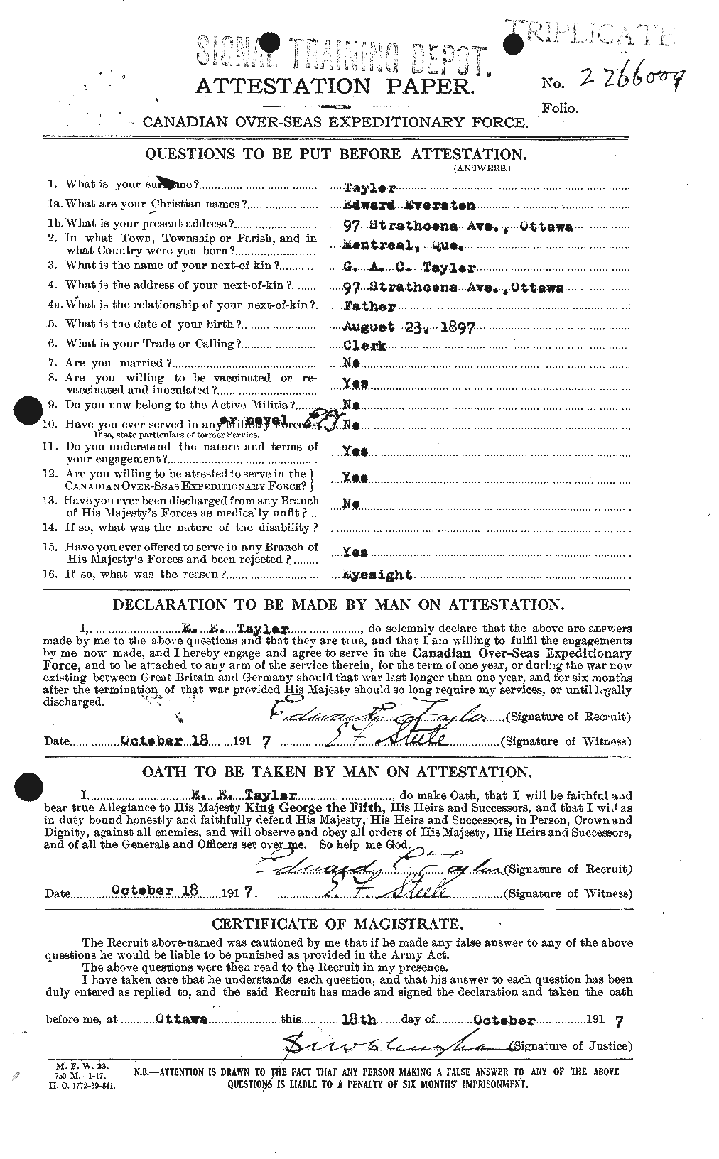 Dossiers du Personnel de la Première Guerre mondiale - CEC 627310a