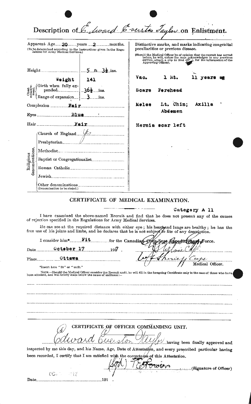Dossiers du Personnel de la Première Guerre mondiale - CEC 627310b