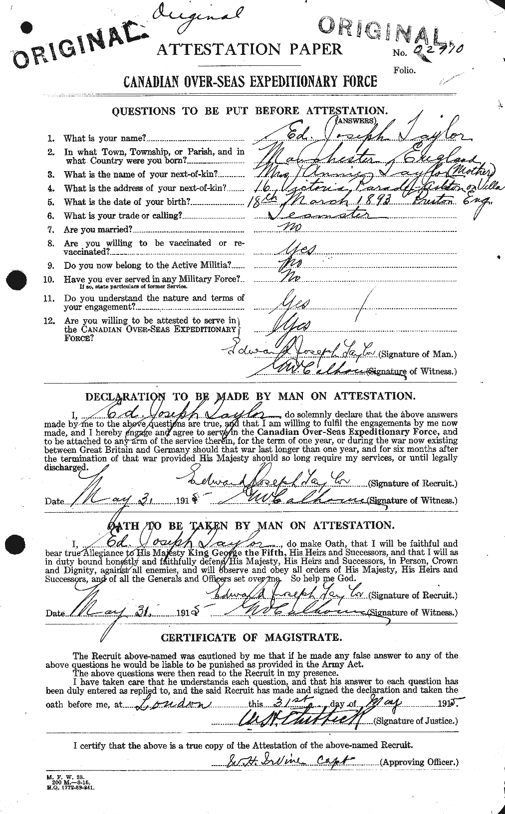 Personnel Records of the First World War - CEF 627321a