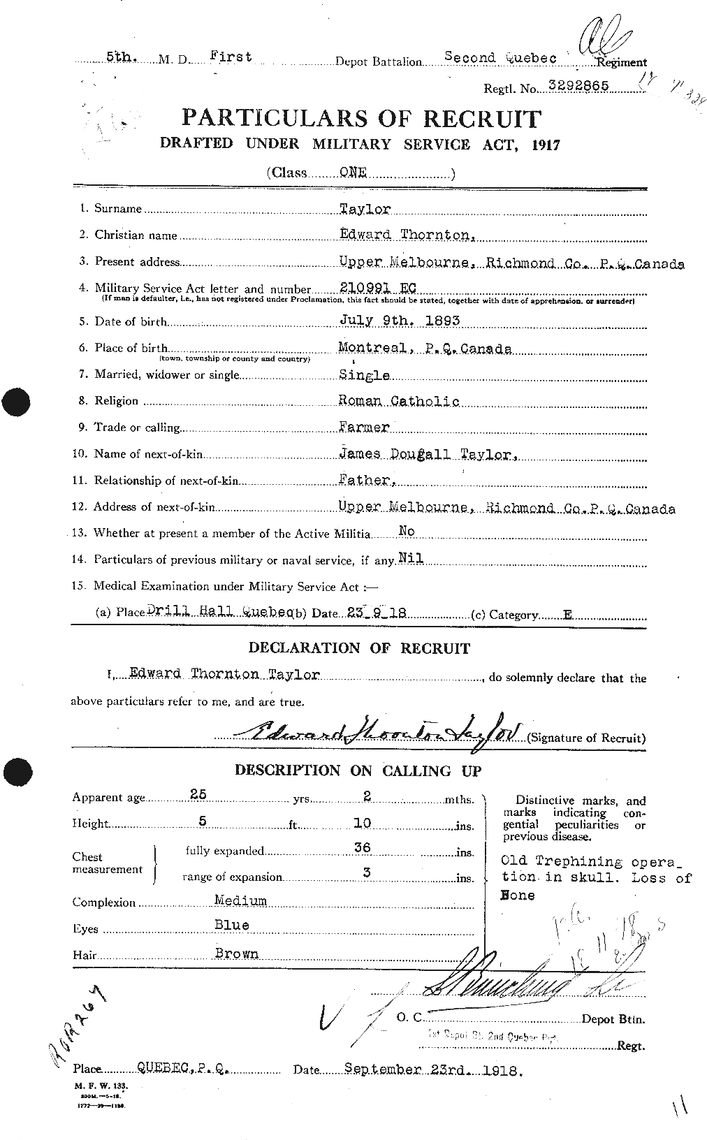 Dossiers du Personnel de la Première Guerre mondiale - CEC 627329a