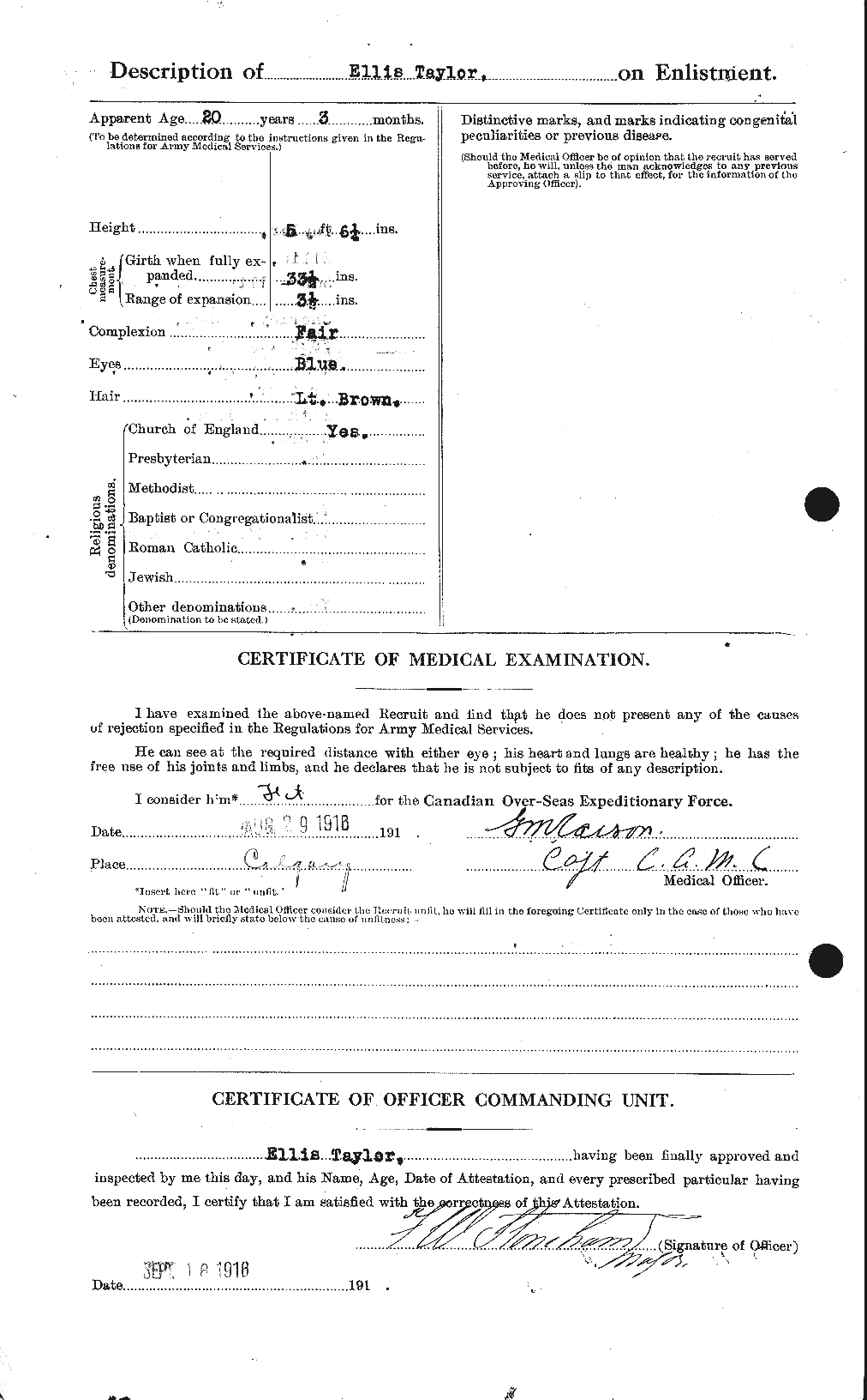 Dossiers du Personnel de la Première Guerre mondiale - CEC 627348b