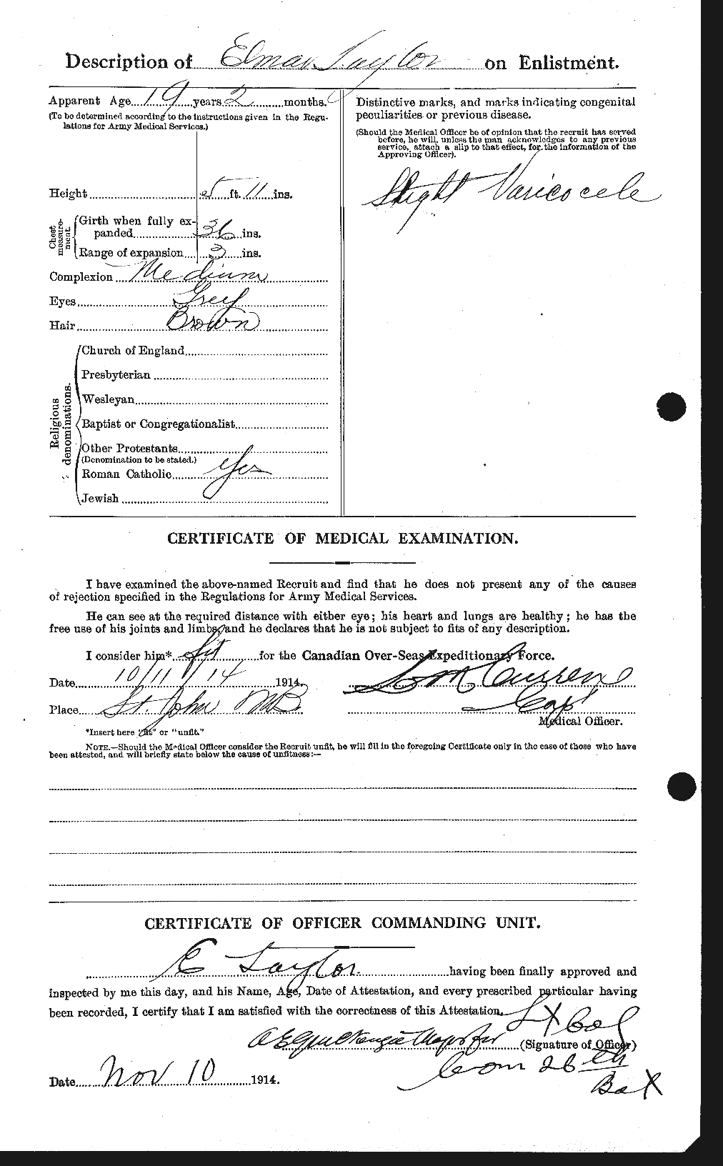 Dossiers du Personnel de la Première Guerre mondiale - CEC 627351b