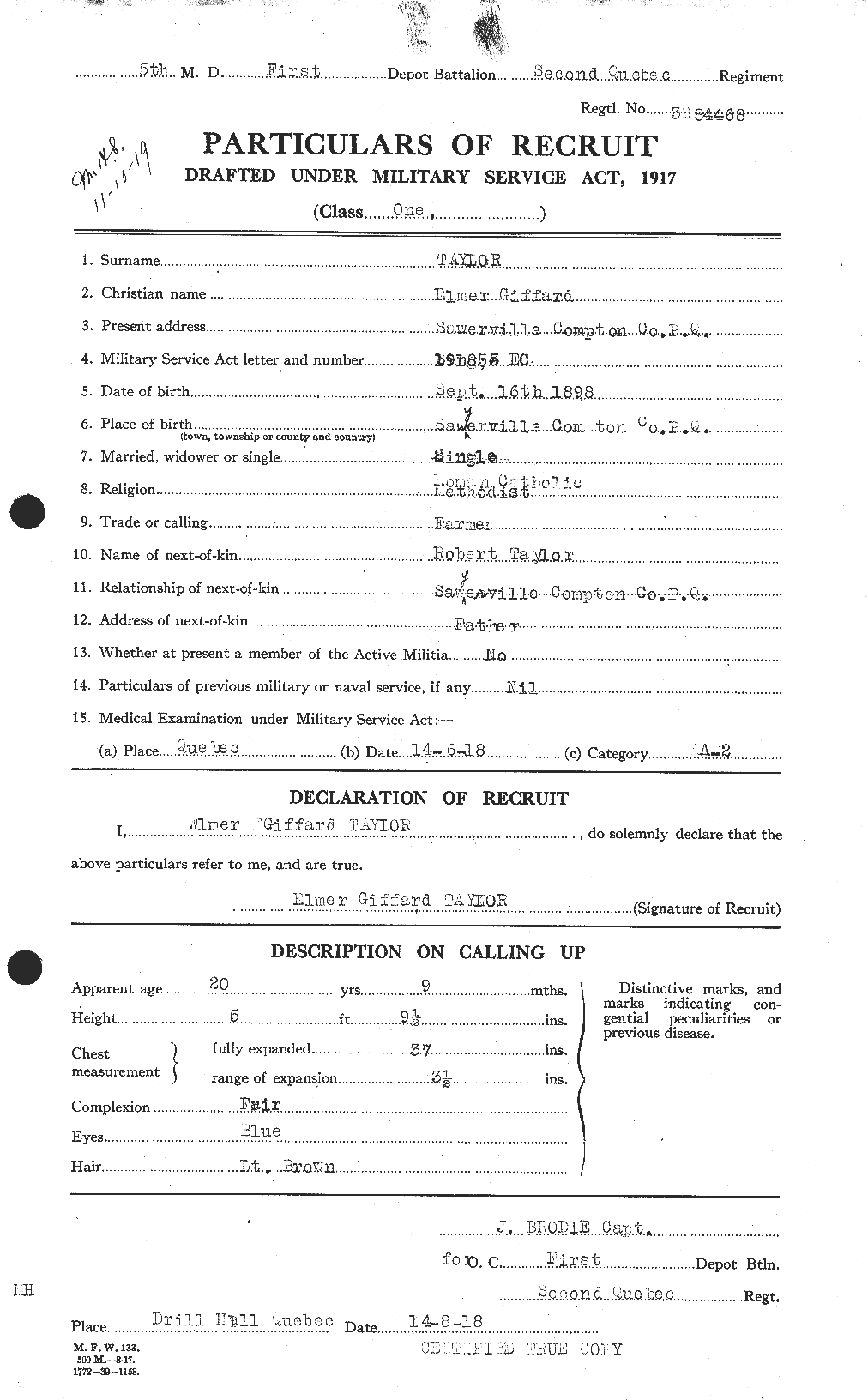 Dossiers du Personnel de la Première Guerre mondiale - CEC 627353a