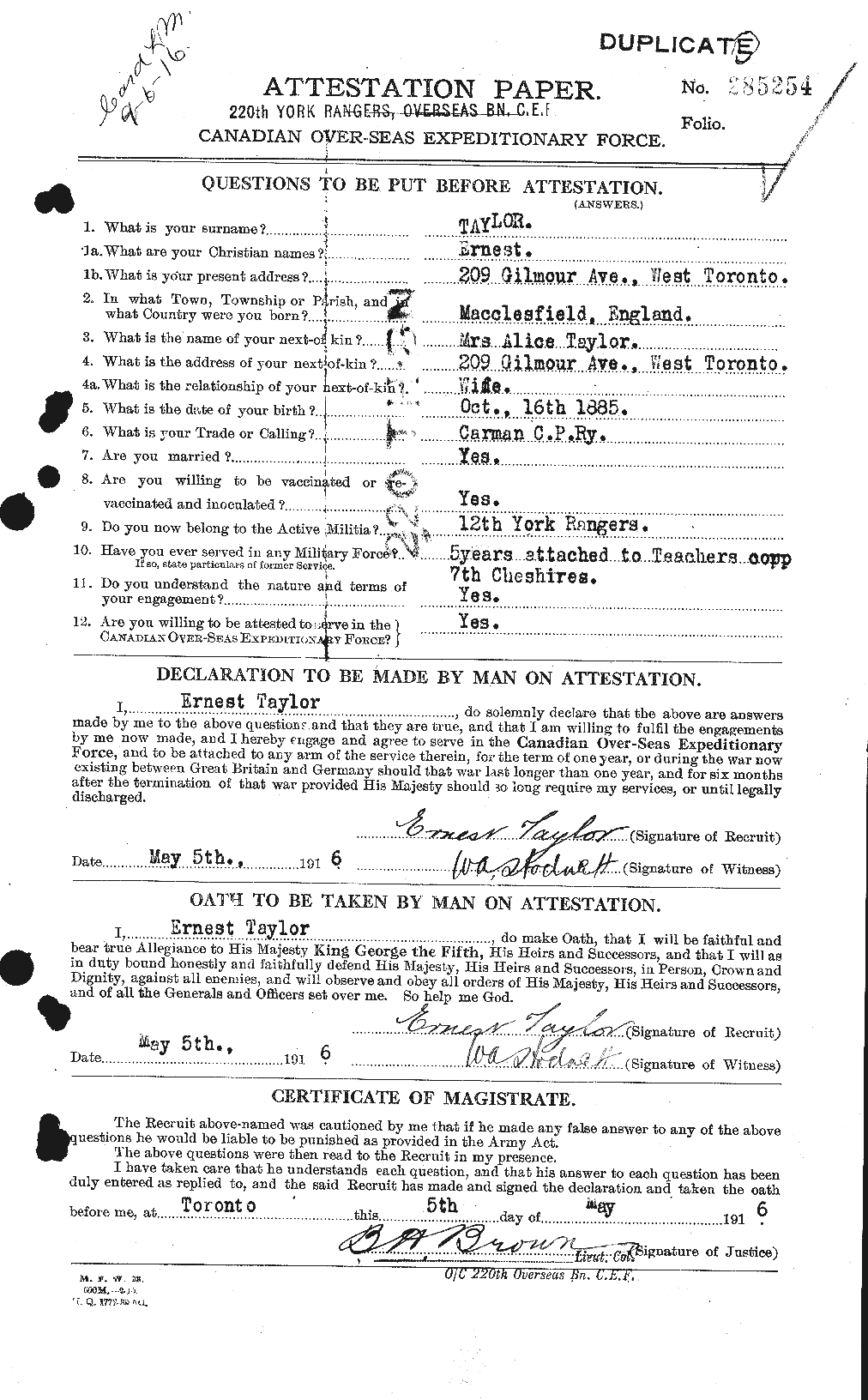 Dossiers du Personnel de la Première Guerre mondiale - CEC 627384a