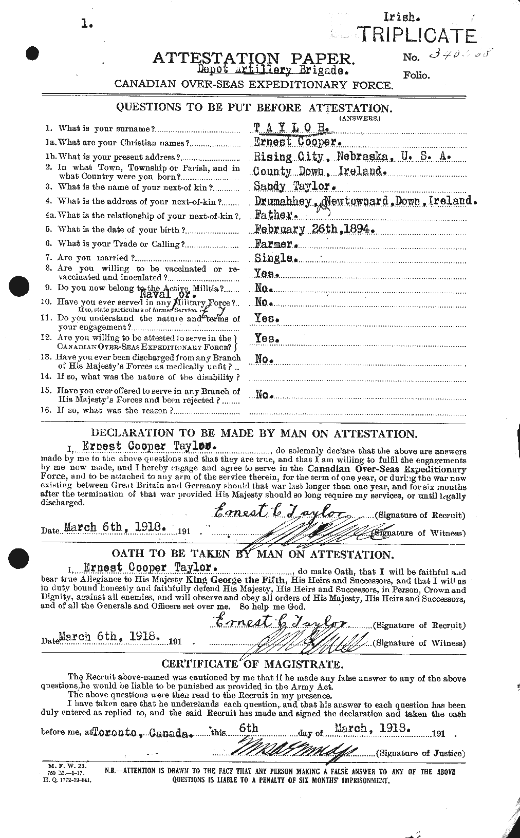 Dossiers du Personnel de la Première Guerre mondiale - CEC 627389a