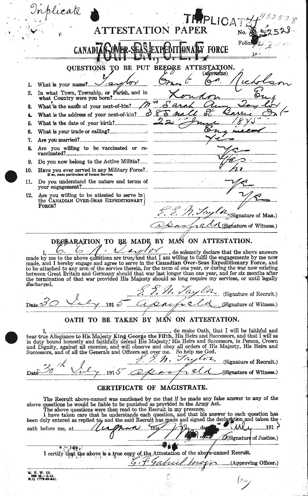 Personnel Records of the First World War - CEF 627391a