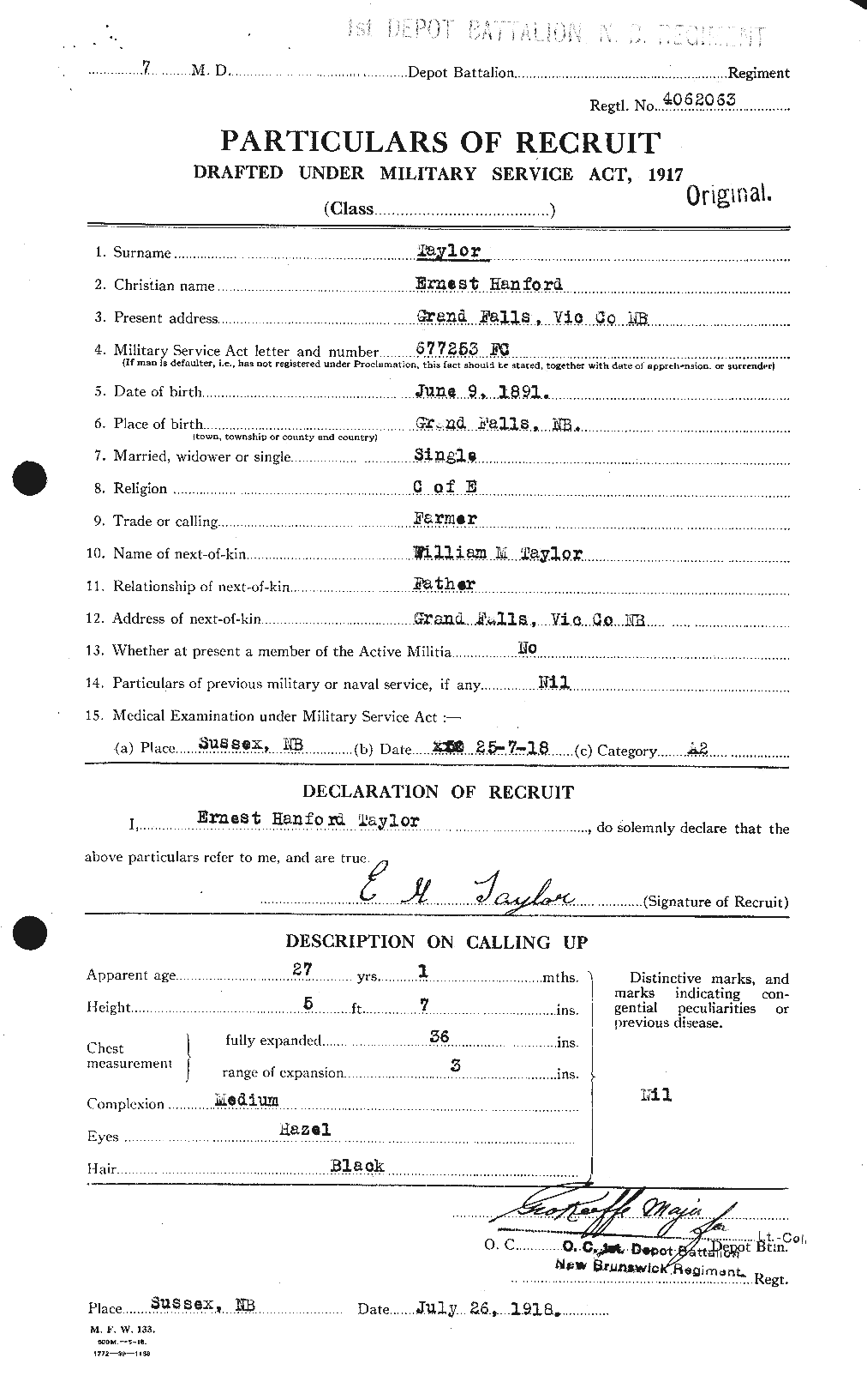Dossiers du Personnel de la Première Guerre mondiale - CEC 627393a