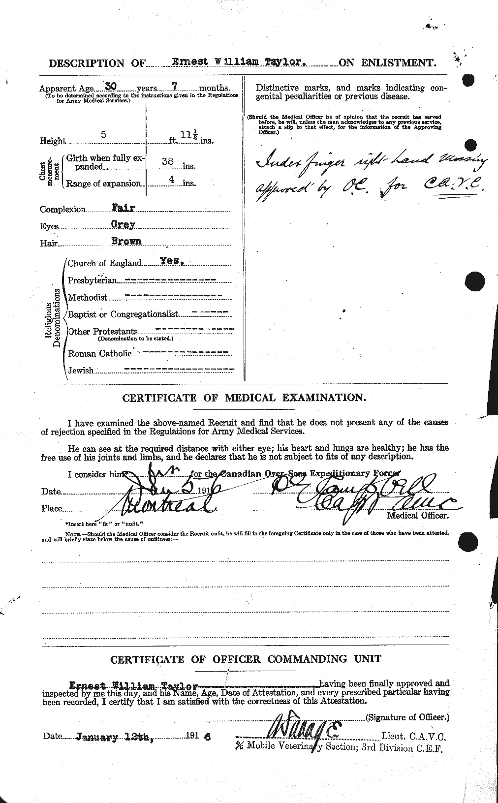 Dossiers du Personnel de la Première Guerre mondiale - CEC 627406b