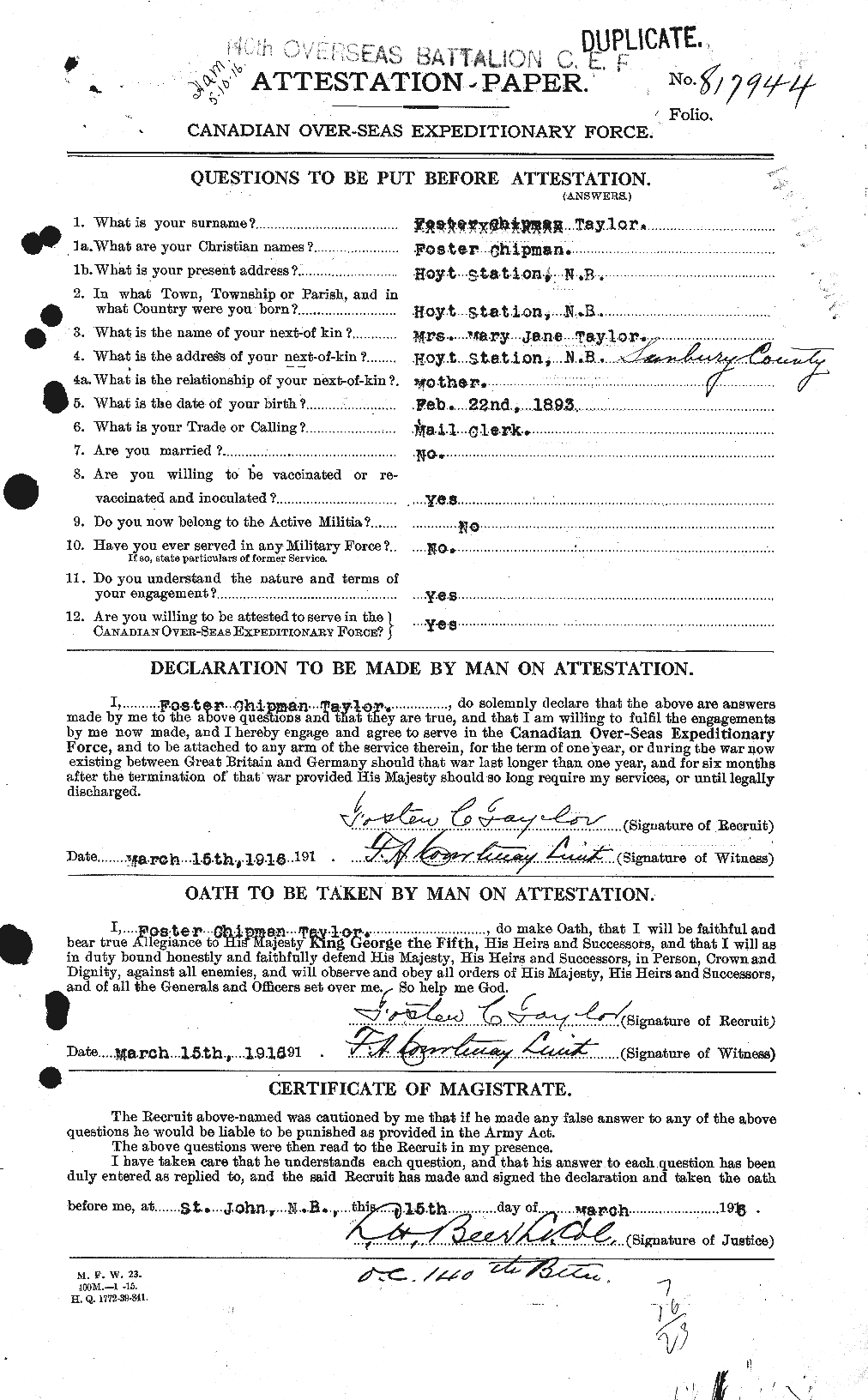 Personnel Records of the First World War - CEF 627418a