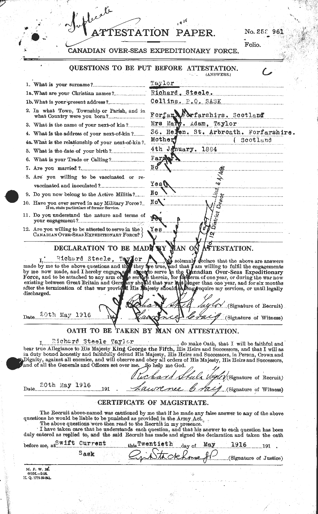 Dossiers du Personnel de la Première Guerre mondiale - CEC 627421a